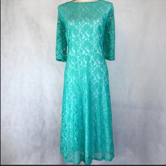 Sangria 3/4 Sleeve Aqua Lace Dress NWT - Picture 2 of 8